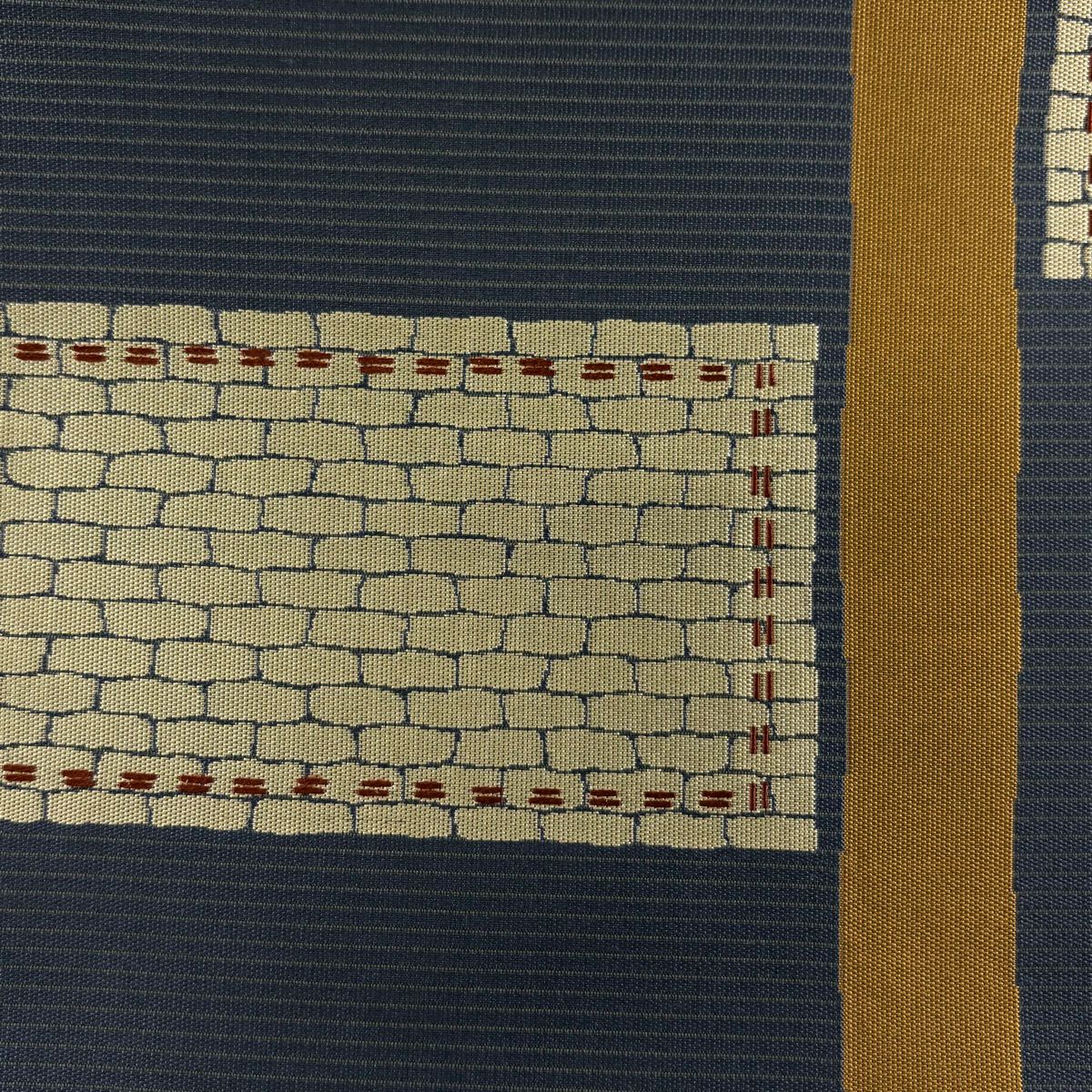 【美品】 袋帶 名品級 幾何學 青灰 純蠶絲