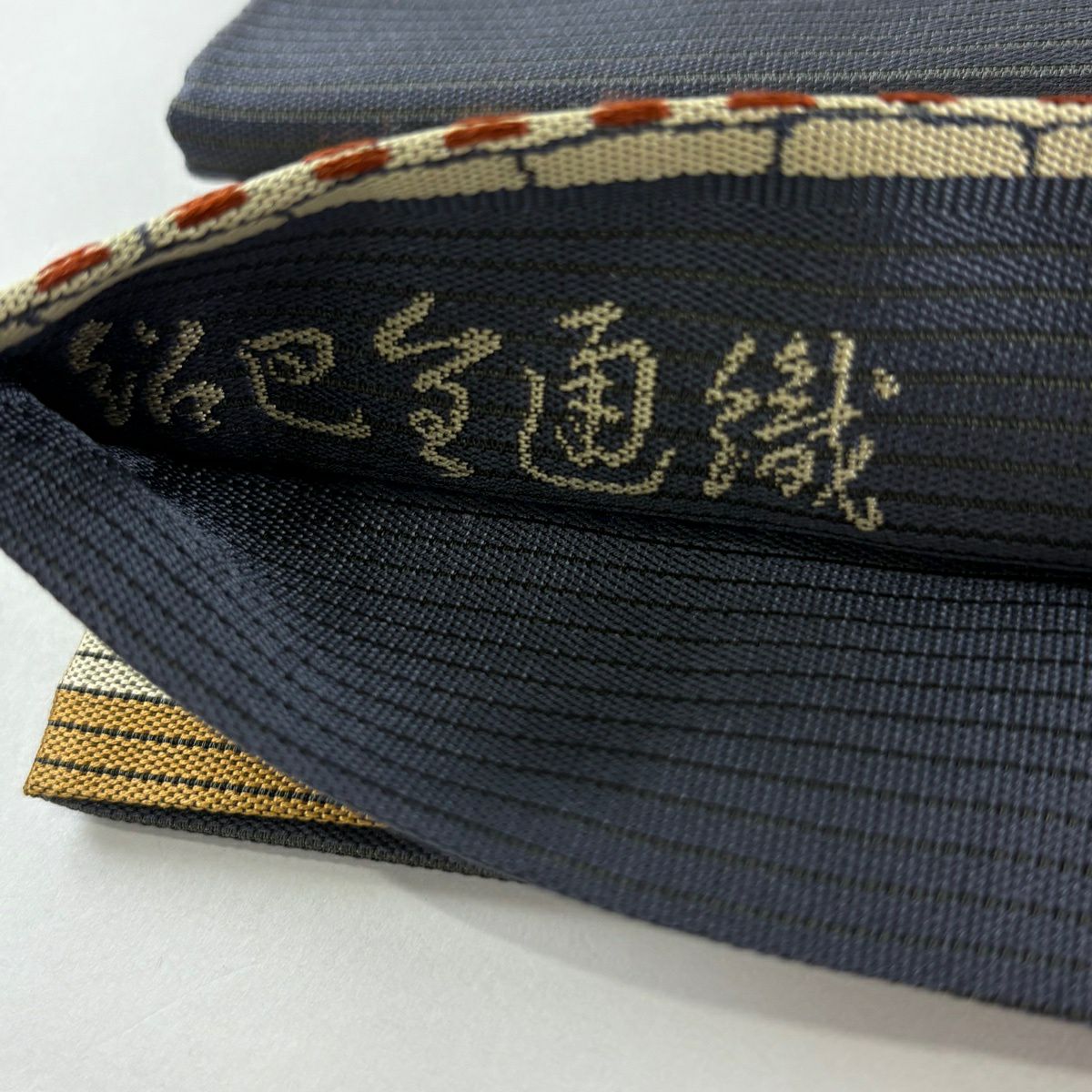 【美品】 袋帶 名品級 幾何學 青灰 純蠶絲