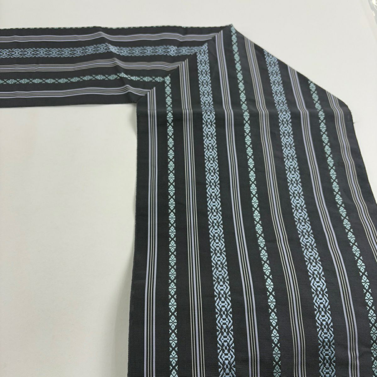 名古屋帶 名品級 幾何學 細條 深藍 純蠶絲