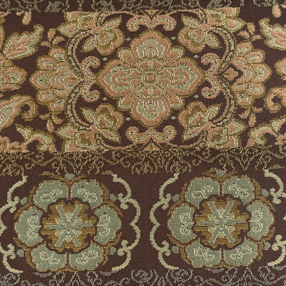 【美品】 袋帶 名品級 金金箔屋清兵衛 有落款 華紋 段紋 金金箔 茶 純蠶絲