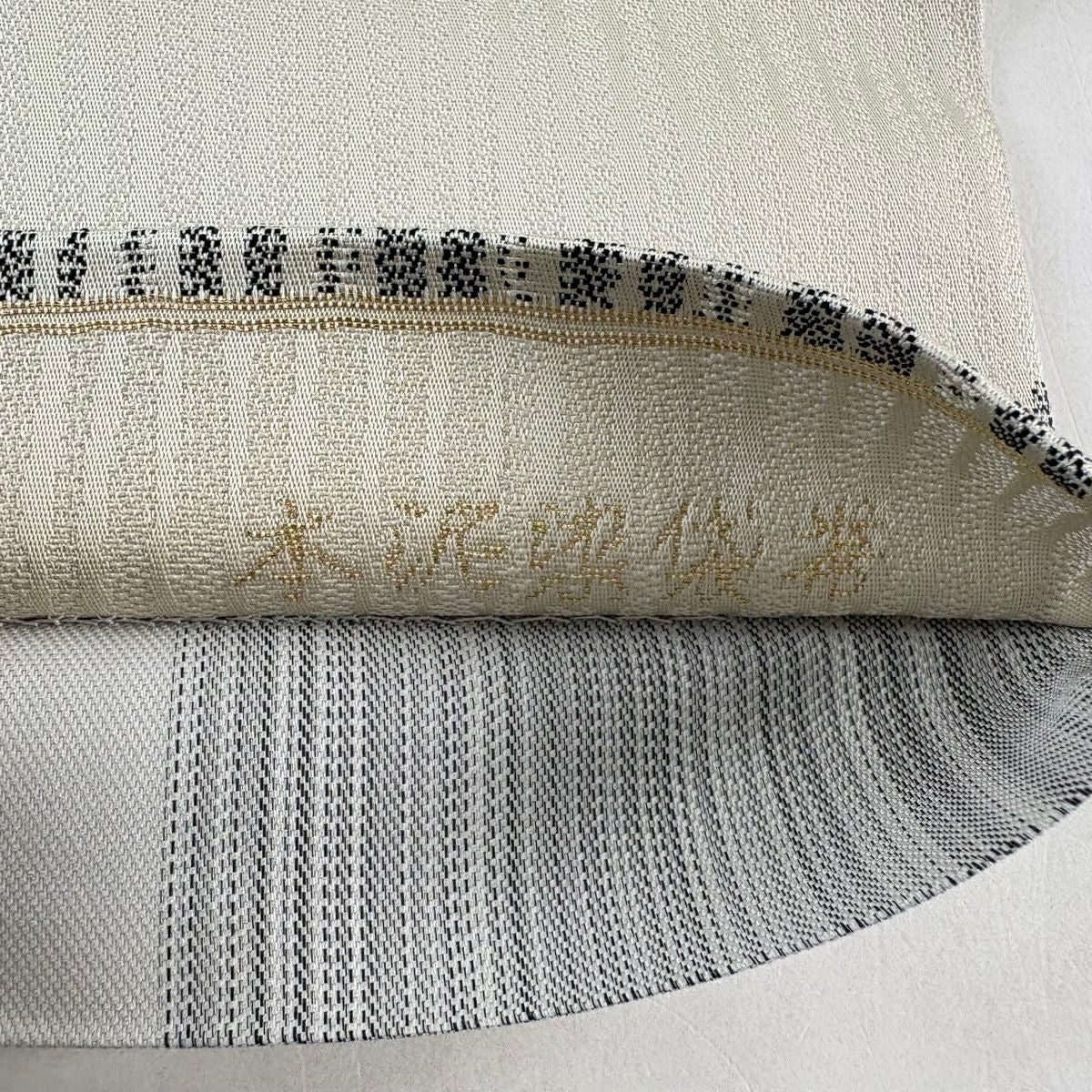 袋帶 名品級 本泥染 幾何學 灰白 六通 純蠶絲