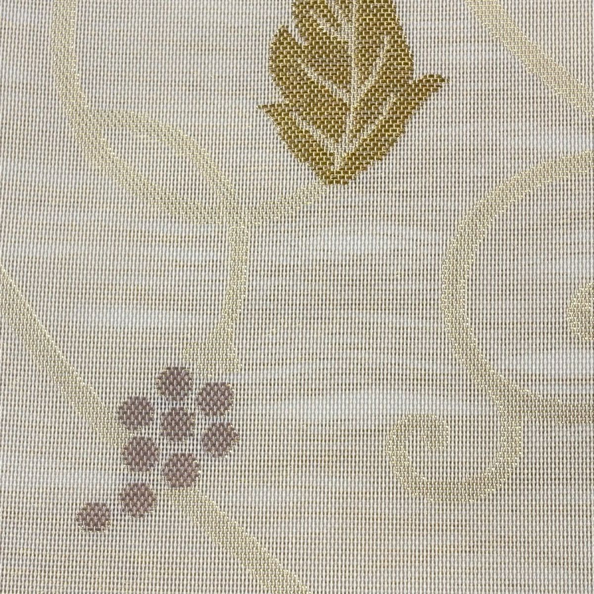 【美品】 袋帶 名品級 夏帶 葡萄唐草紋 金絲 金金箔 粉米色 六通 純蠶絲