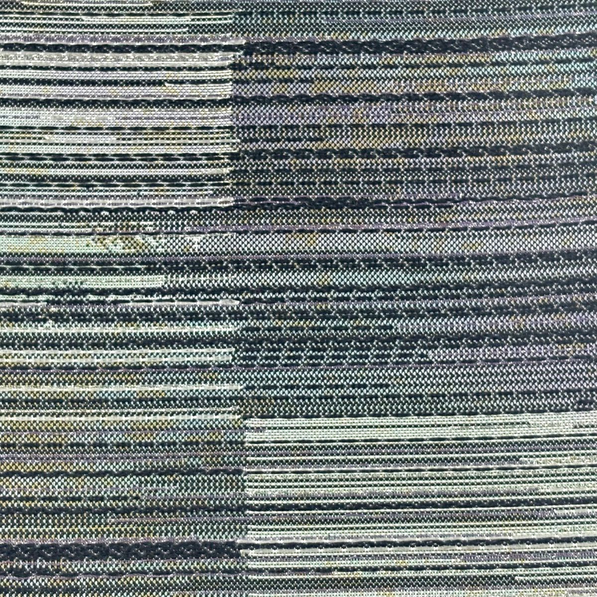 【美品】 袋帶 名品級 雙面 市松樹 縞 銀線 金金箔 銀色 全通 純蠶絲