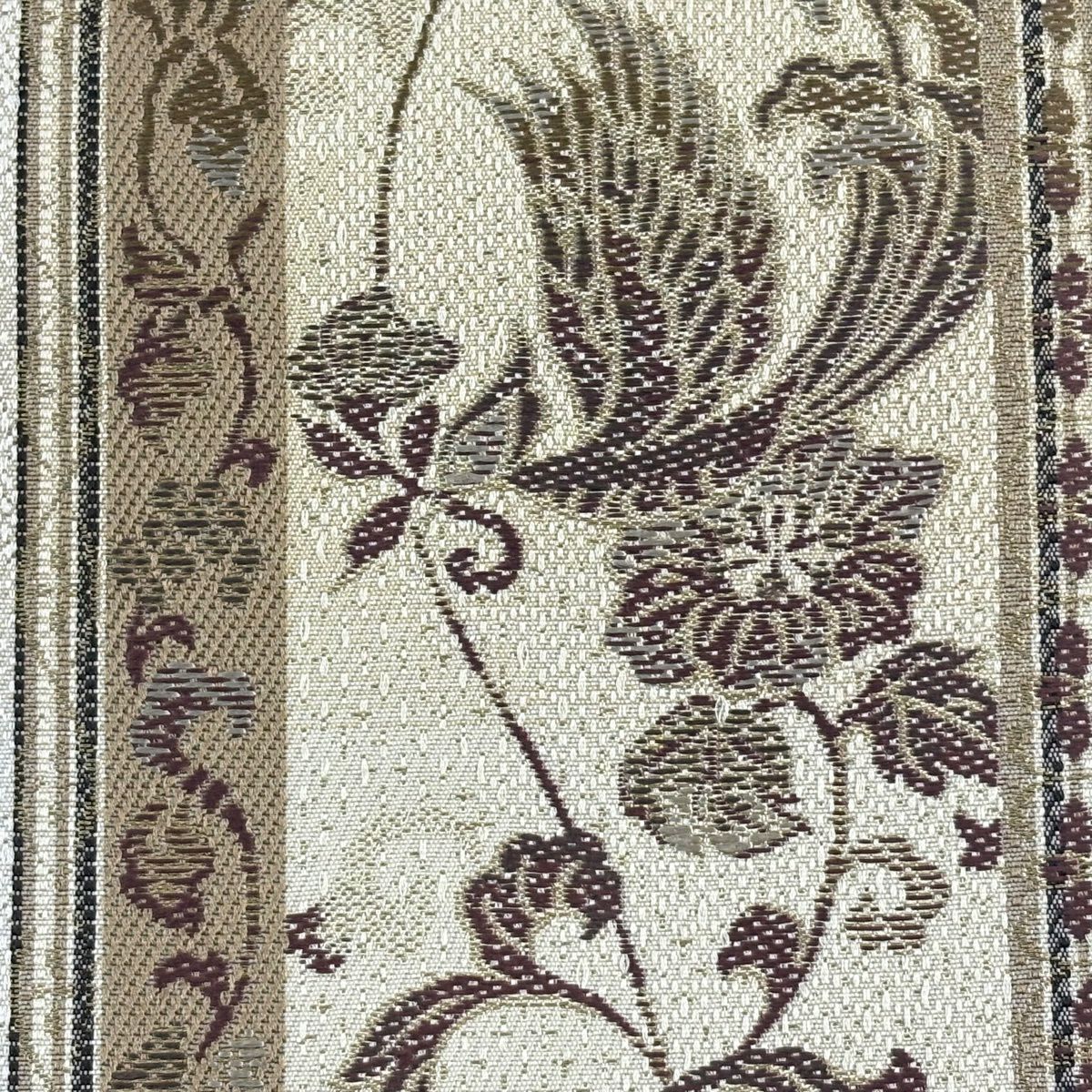 【美品】 袋帶 名品級 鳥 花唐草紋 金糸 薄茶 六通 純蠶絲