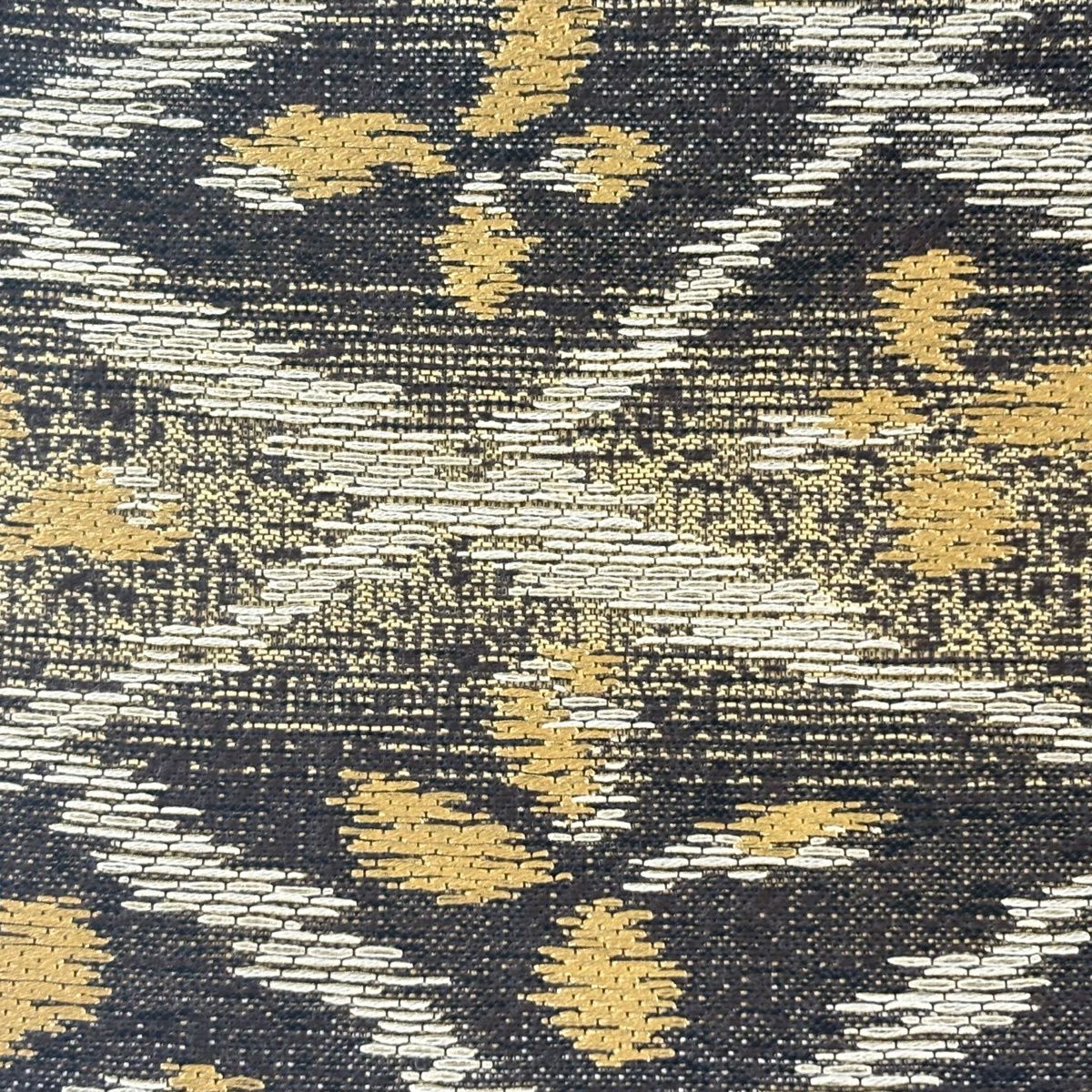 【美品】 袋帶 名品級 變化市松樹 立湧 金絲 黃土色 六通 純蠶絲