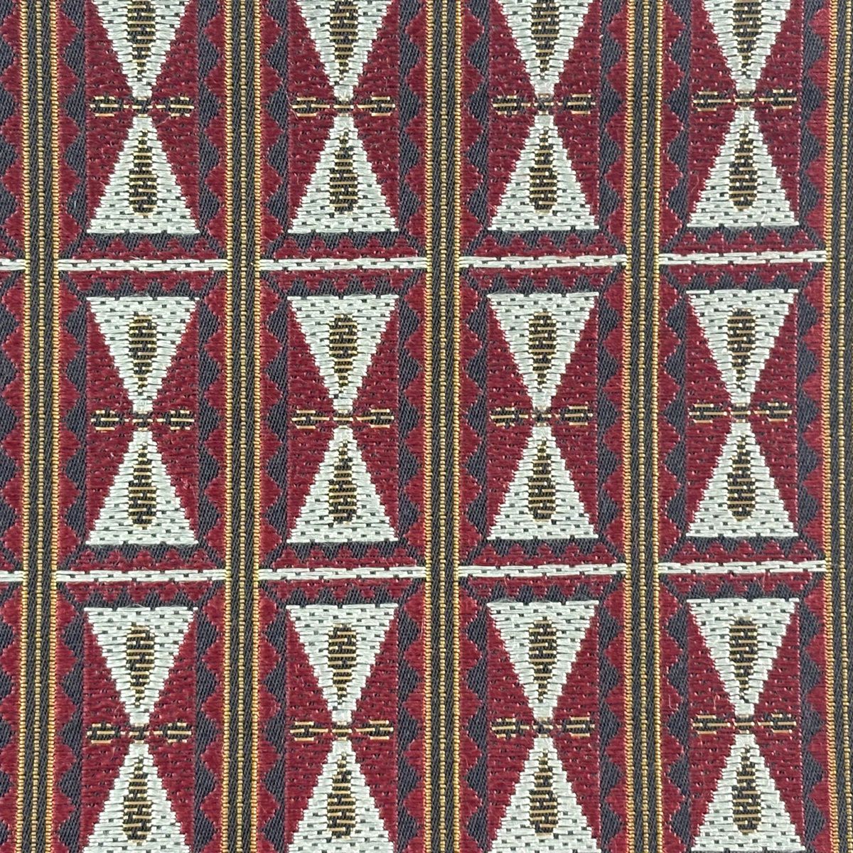 【美品】 名古屋帶 名品級 幾何學 縞 金絲 金金箔 小豆 純蠶絲