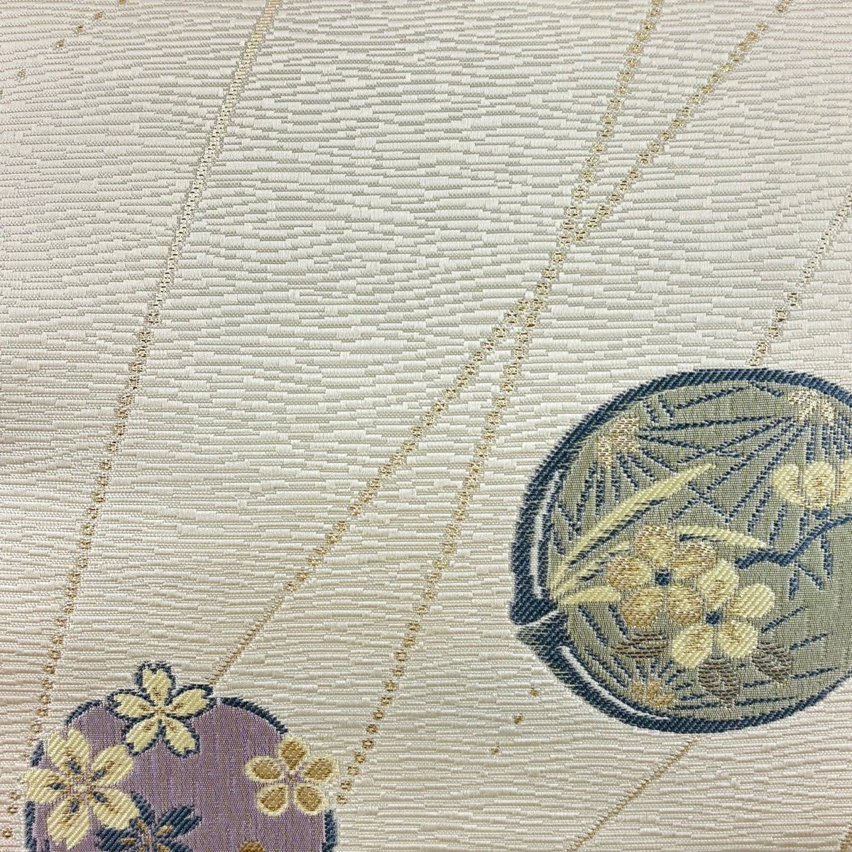名古屋帶 名品級櫻松樹竹子梅花 金金箔 奶油色 純蠶絲