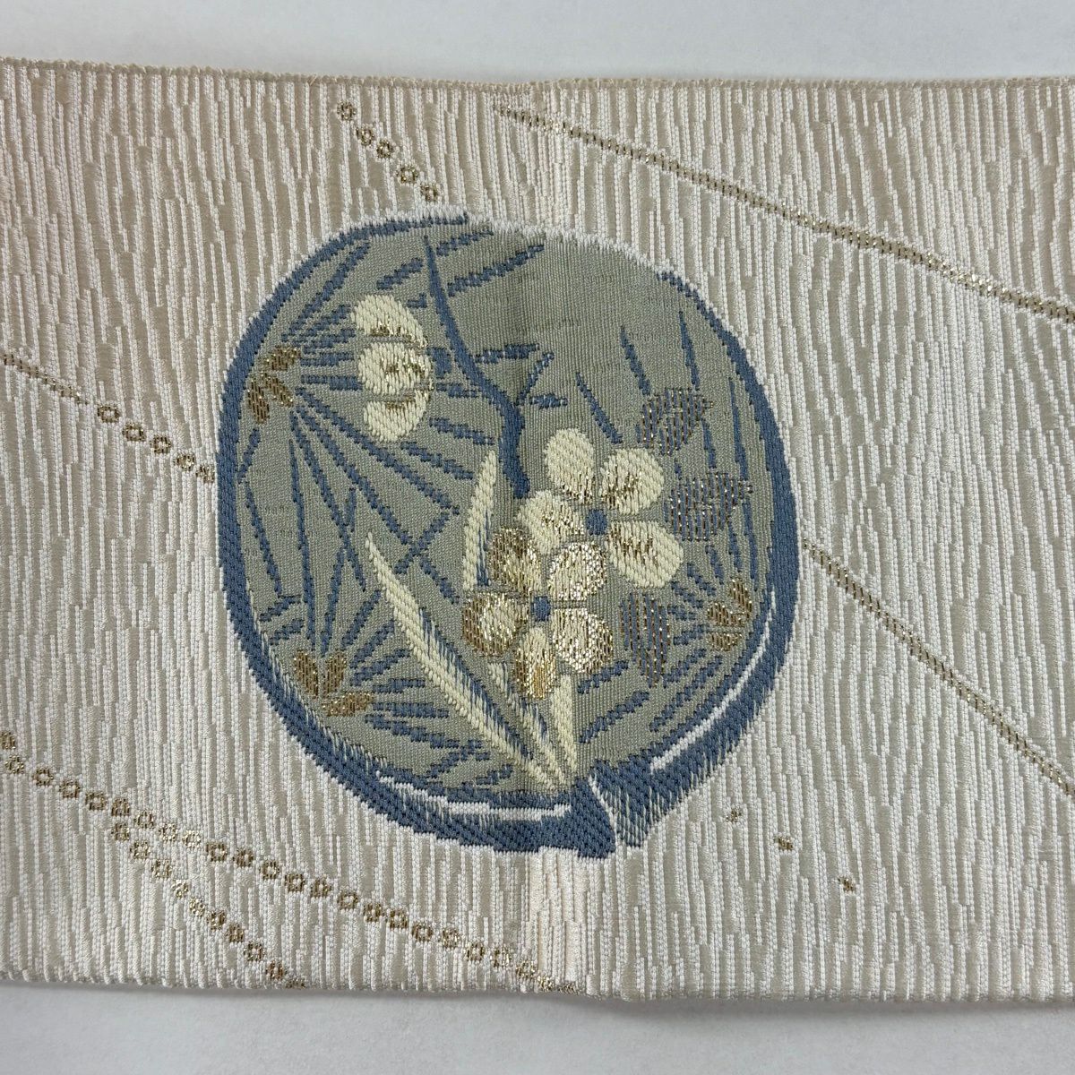 名古屋帶 名品級櫻松樹竹子梅花 金金箔 奶油色 純蠶絲