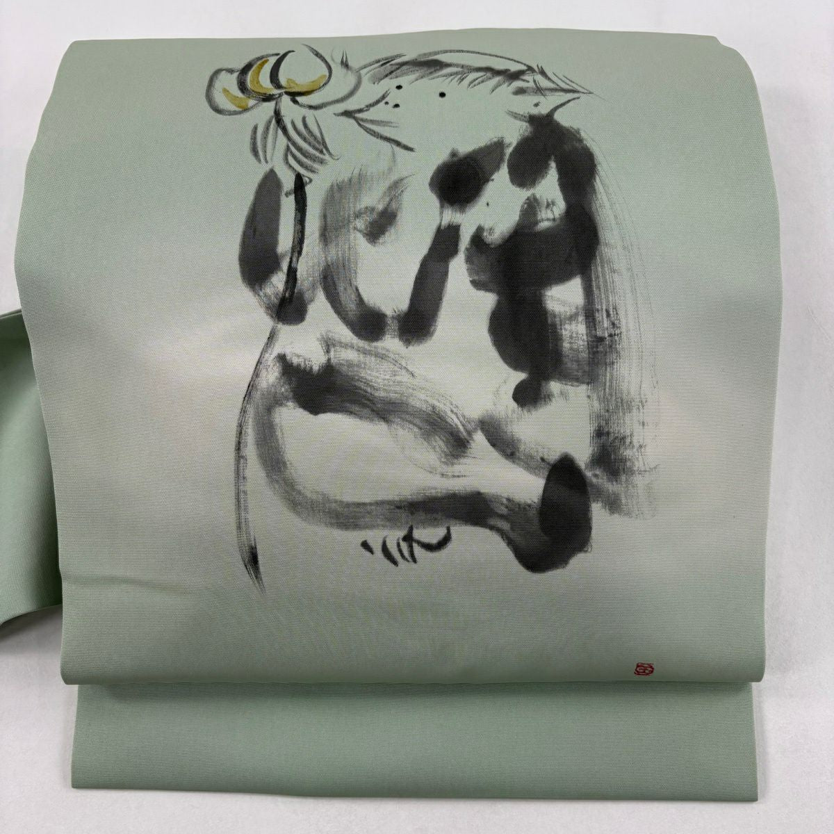 名古屋帶 名品級 附落款 河童 葉柄 漸變 薄綠 純蠶絲