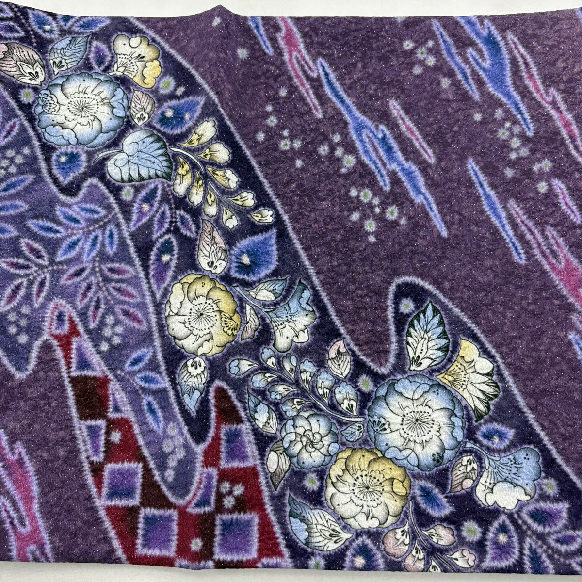 【美品】 袋帶 名品級 辻花染 霞 金金箔 紫 お太鼓圖案 純蠶絲