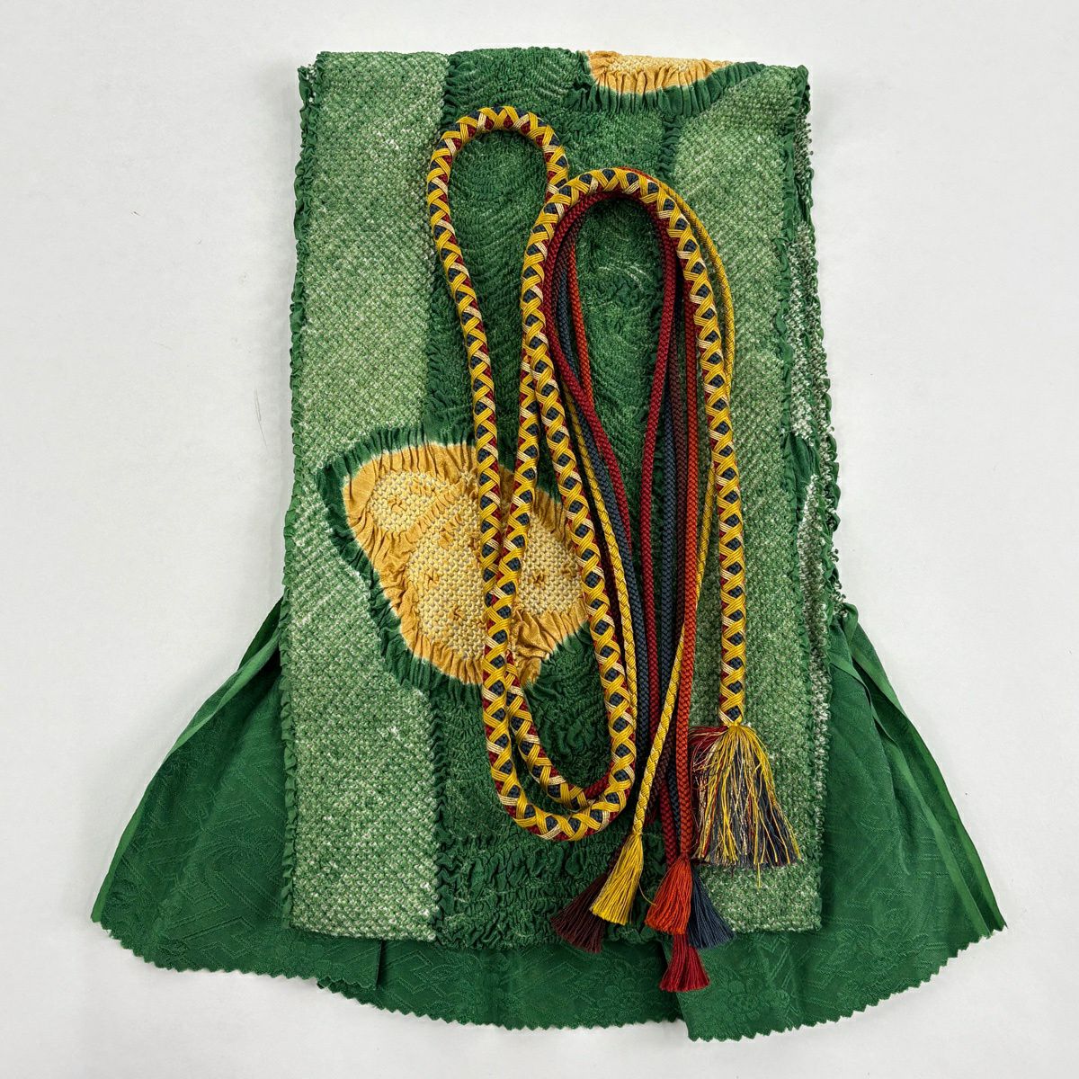 【美品】振袖禮服 身長161cm 袖長66cm M 雙層 袋帶全套 扇子子 橘子 金絲 金銀彩 黃土 純蠶絲 優品級