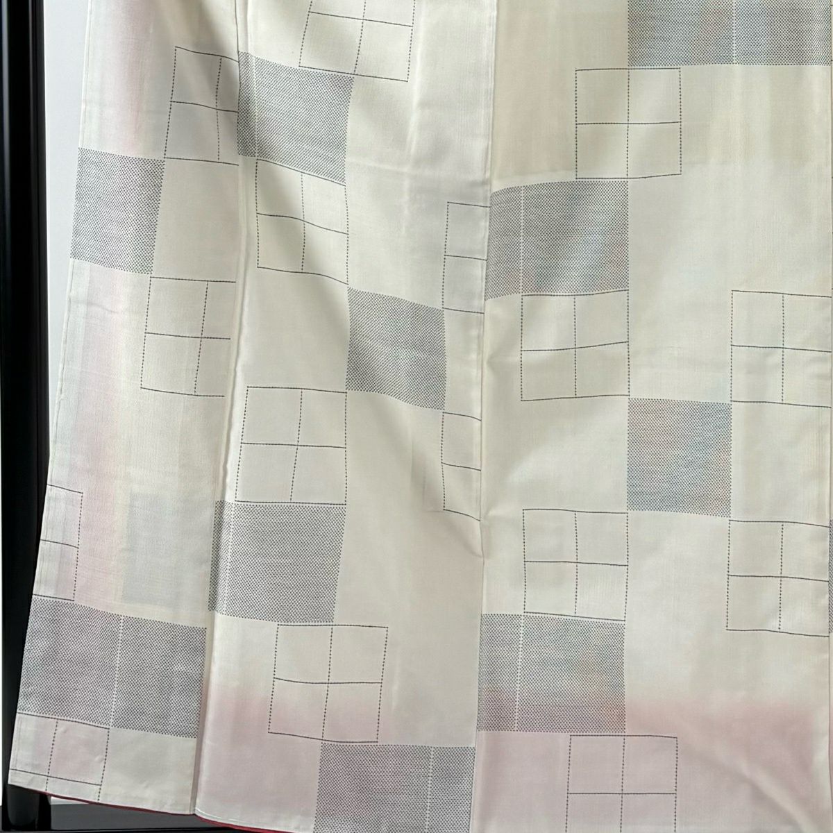 【美品】 大島紬織 身長160cm 袖長64.5cm M 雙層 袋帶套裝 證書齊全 幾何圖案＊ 奶油色 純蠶絲 名品級