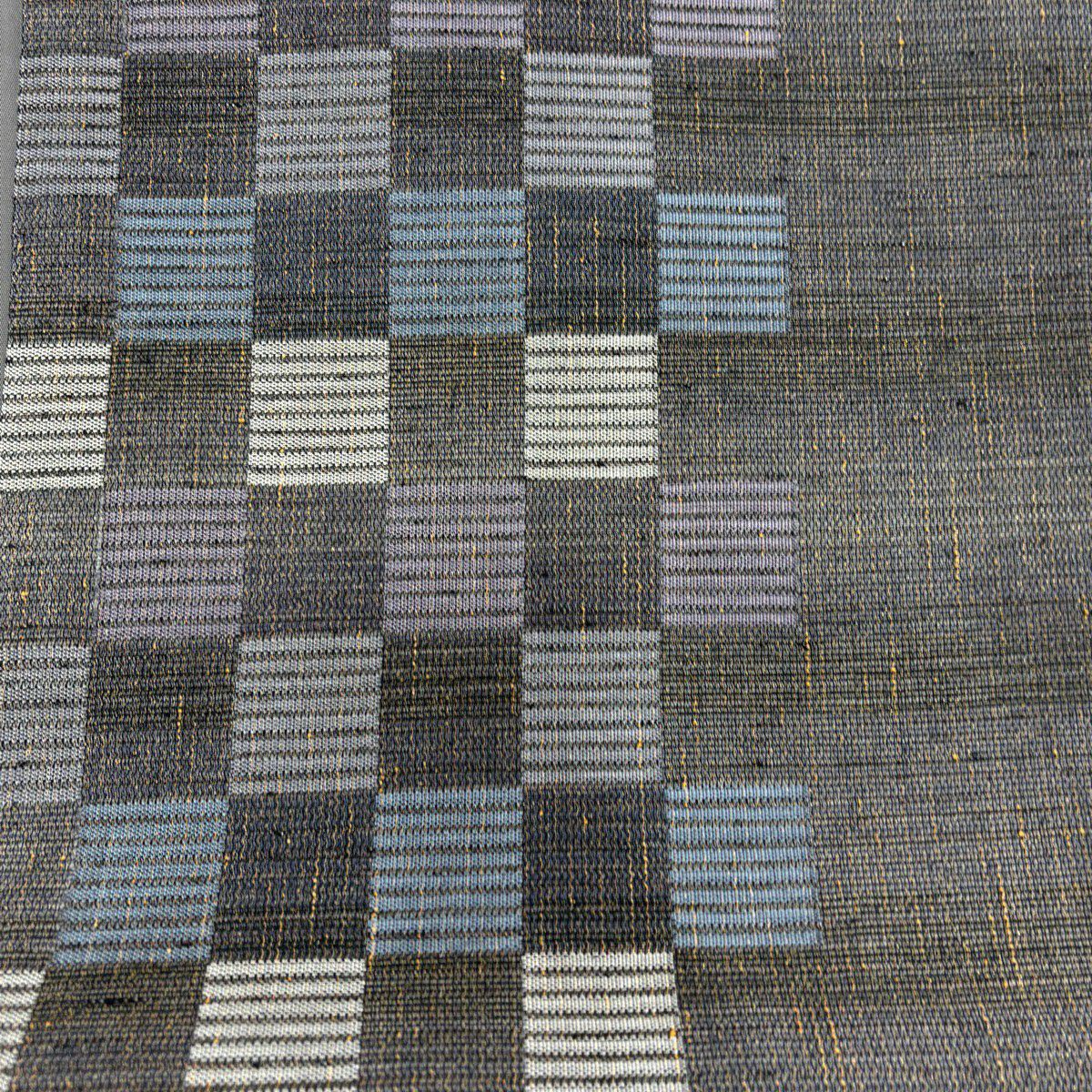 【美品】 大島紬織 身長160cm 袖長64.5cm M 雙層 袋帶套裝 證書齊全 幾何圖案＊ 奶油色 純蠶絲 名品級