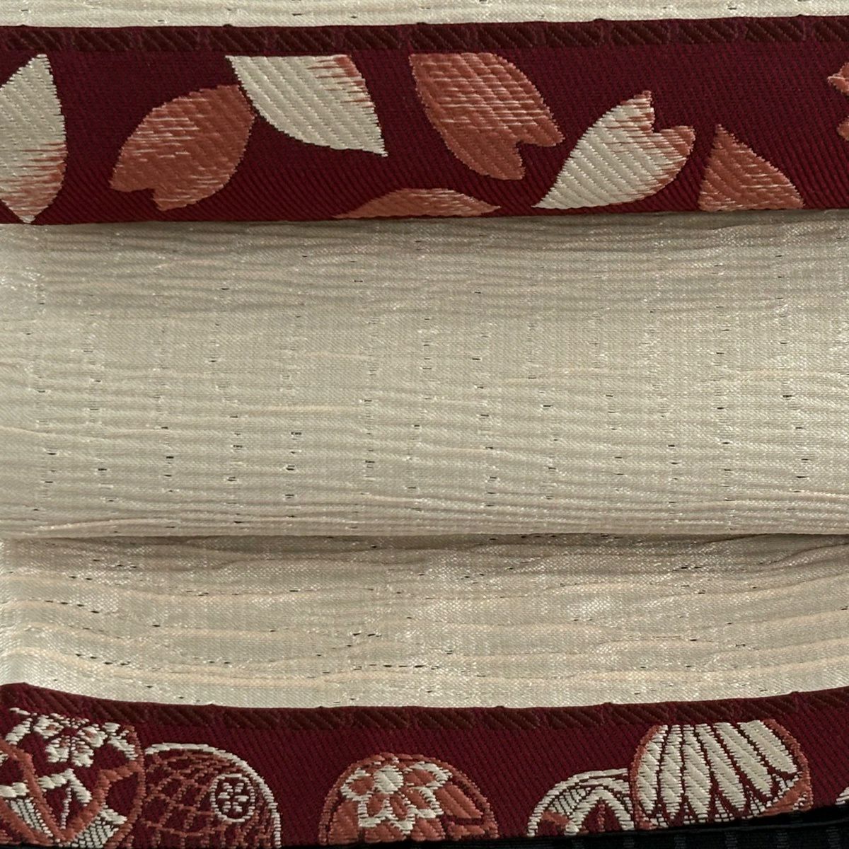 【美品】半幅帶 優品級 鞠 花瓣 米色 化纖