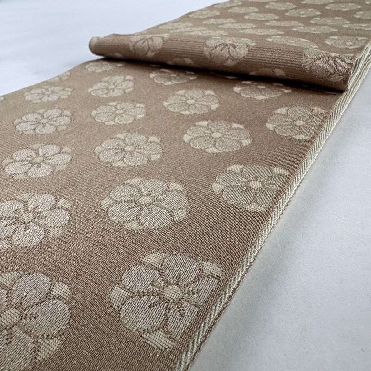 【美品】半幅帶 優品級 幾何學圖案 米色 化纖