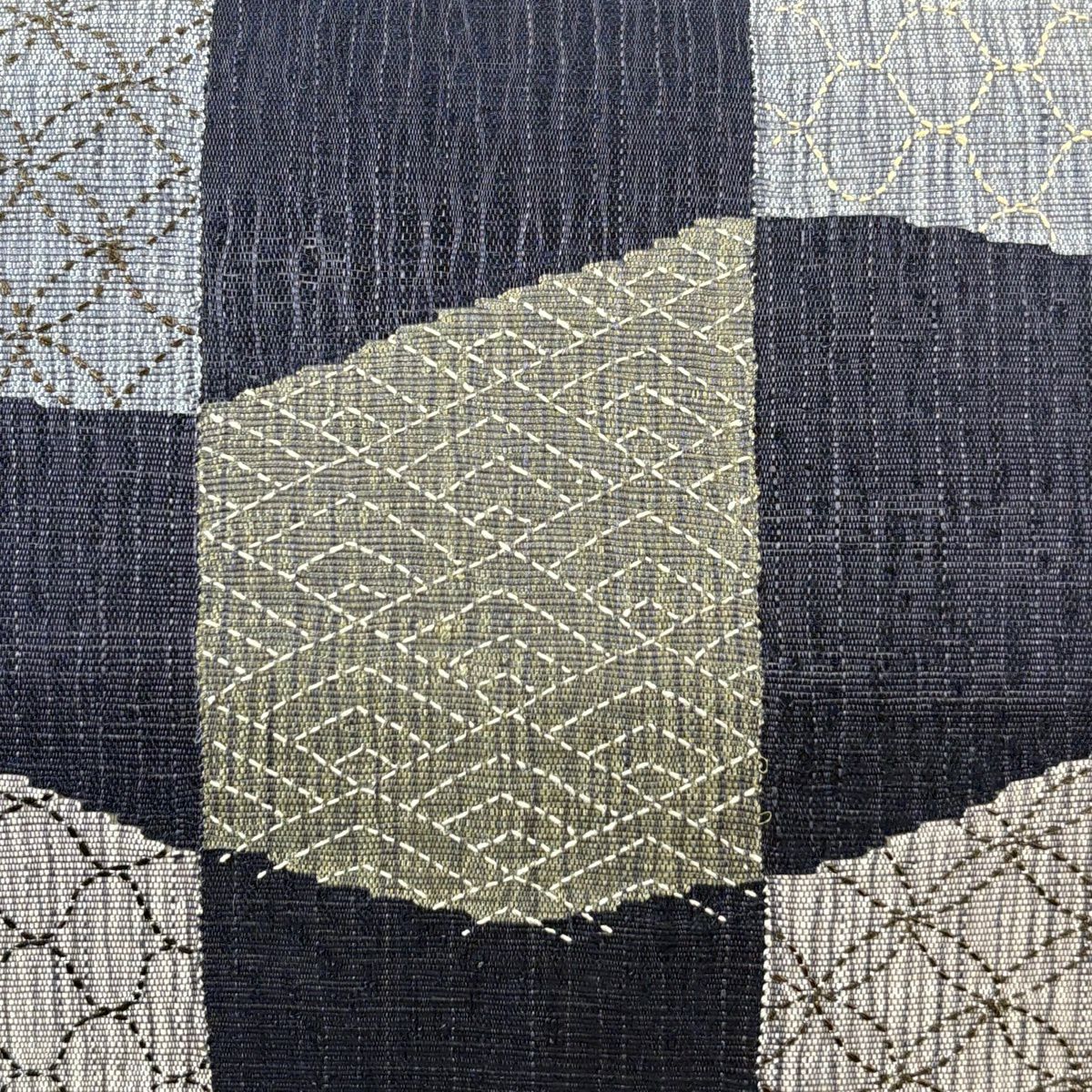 袋帶 名品級 青海波 七寶刺繡 深藍色 大鼓圖案 純蠶絲