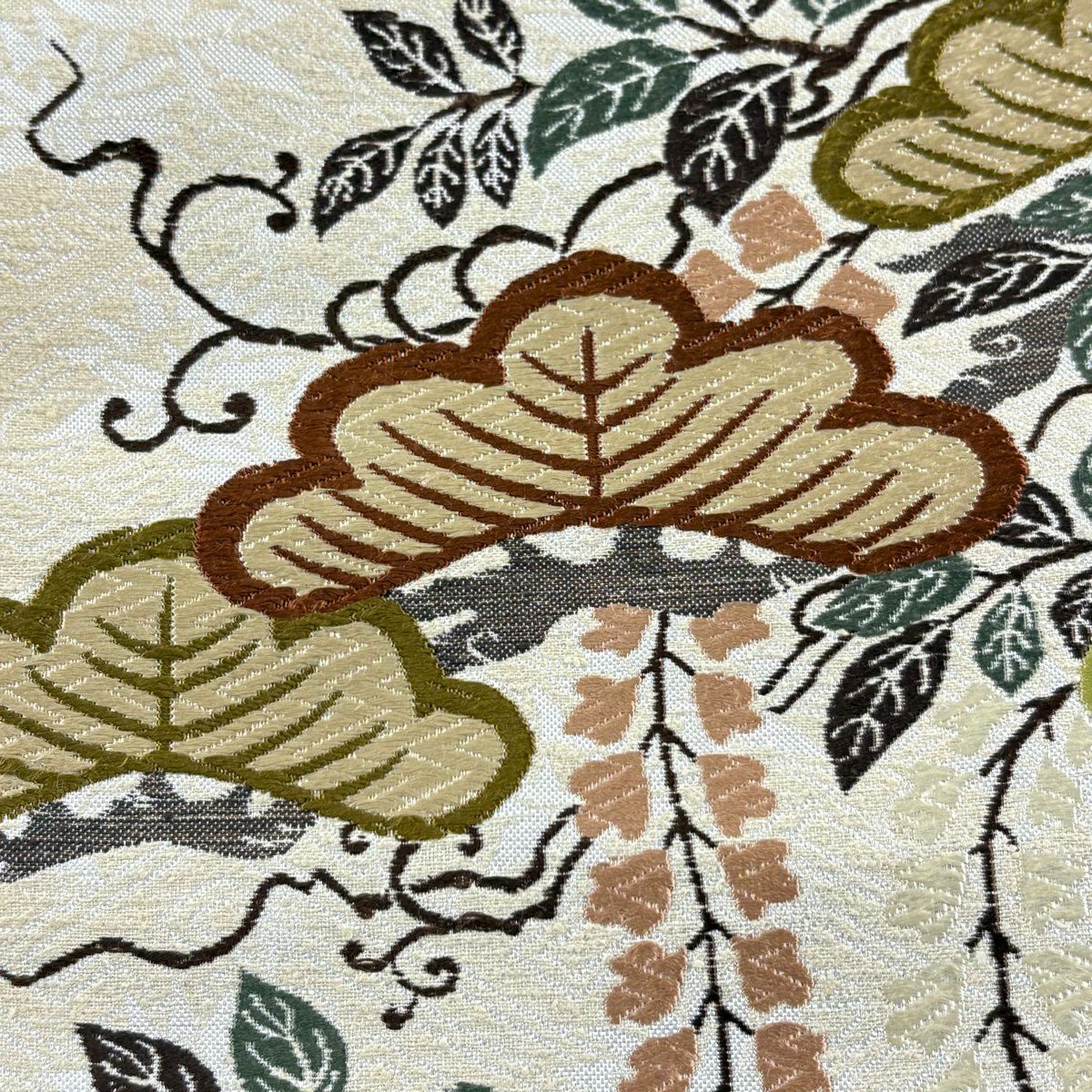 【美品】 袋帶 名品級 笠松樹 藤 唐織 米色 六通 純蠶絲