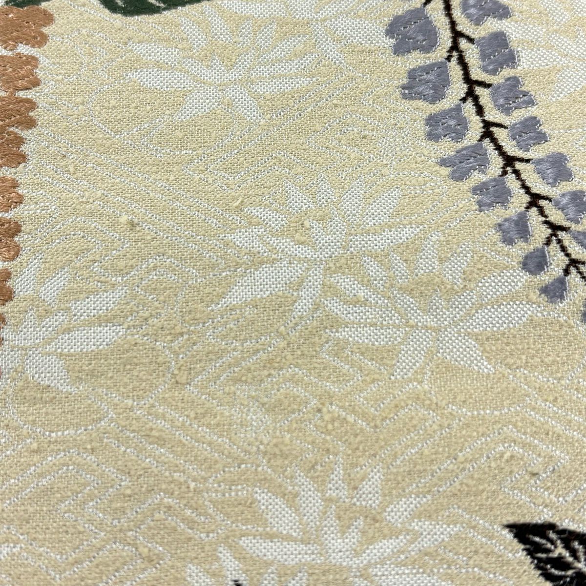 【美品】 袋帶 名品級 笠松樹 藤 唐織 米色 六通 純蠶絲