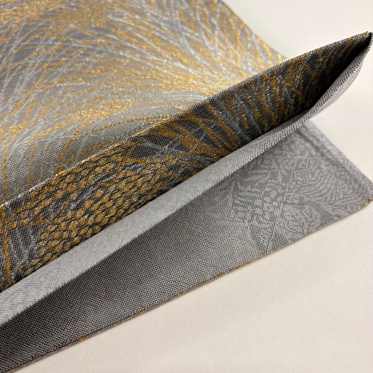 【美品】 袋帶 名品級 稻穗 金銀彩 灰 深藍 六通 純蠶絲
