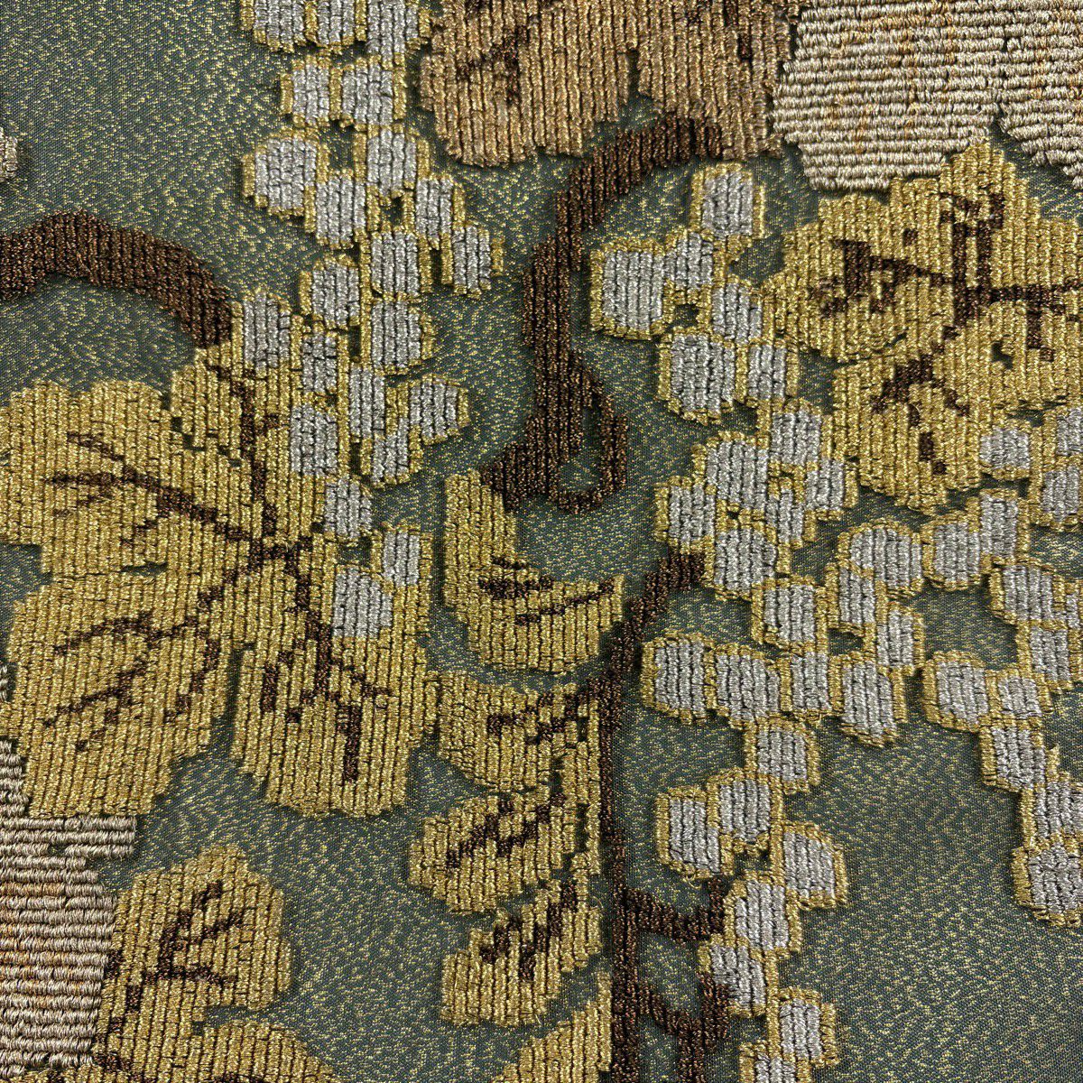 【美品】 袋帶 名品級 葡萄唐草紋 金通 輪奈織 鶯 綠 お太鼓圖案 純蠶絲