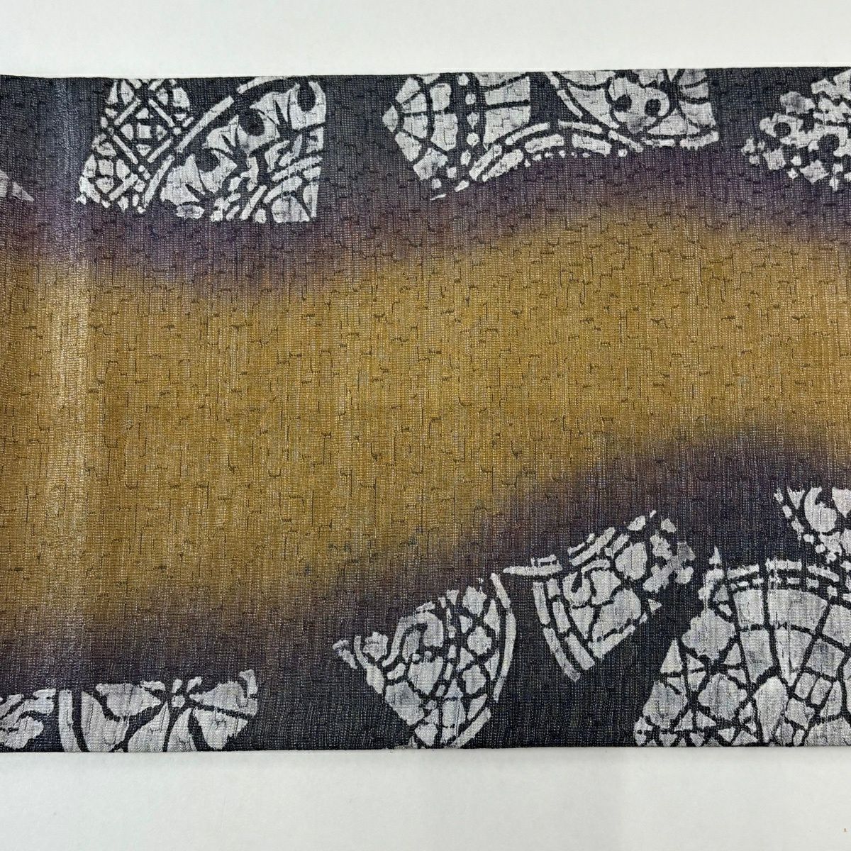 【美品】 袋帶 名品級 紬織織 幾何圖案 花 銀通 茶 全通 純蠶絲