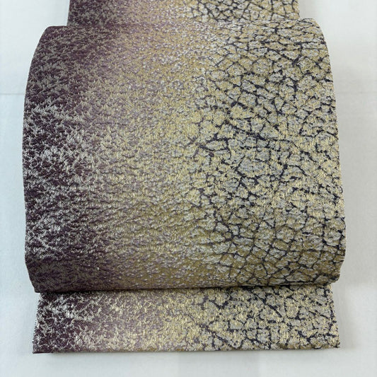 【美品】 袋帶 名品級 幾何學圖案 金銀線 立體織 薄紫 全通 純蠶絲