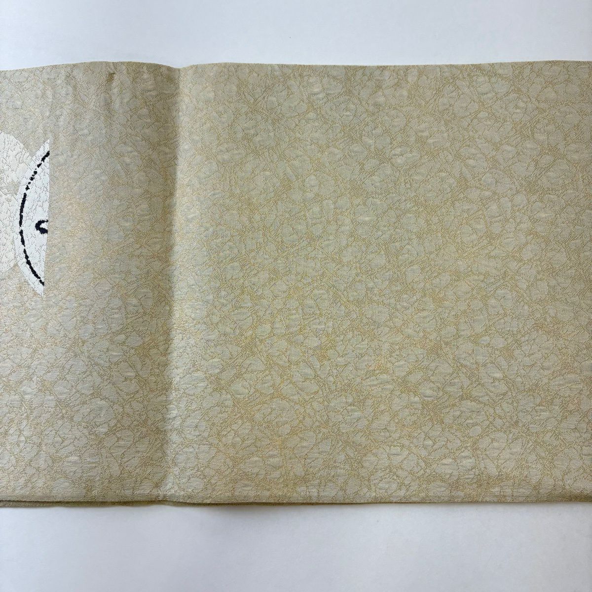【美品】 袋帶 名品級 圓文 動物 金絲 金金箔 米色 六通 純蠶絲
