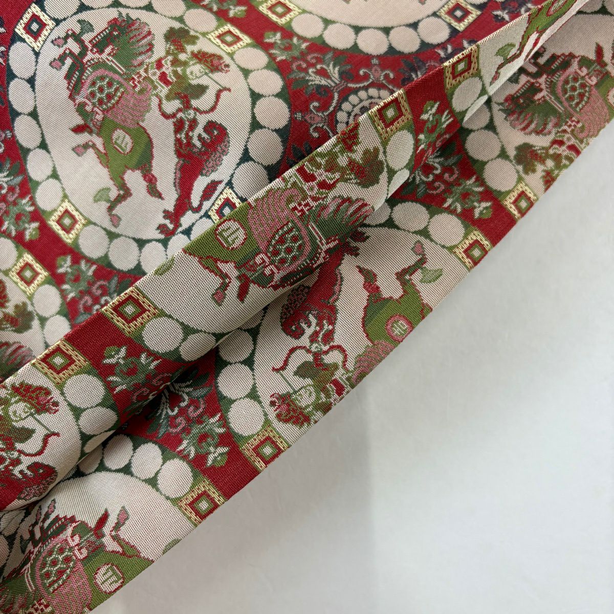 【美品】 開口名古屋帶 名品級 龍村美術織物 雙層仕立 連珠紋 狩獵紋 紅 純蠶絲
