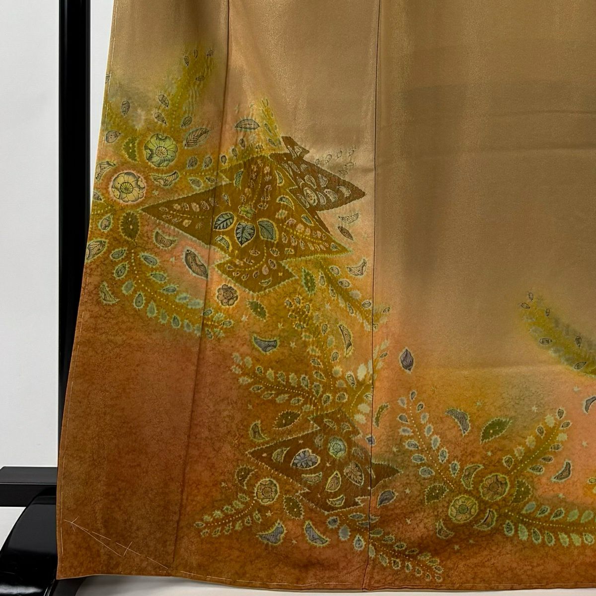 【美品】訪問服 身長170cm 袖長67.5cm L 雙層 辻花染 松樹川菱 金通し 漸層 薄茶 純蠶絲 名品級 一つ紋