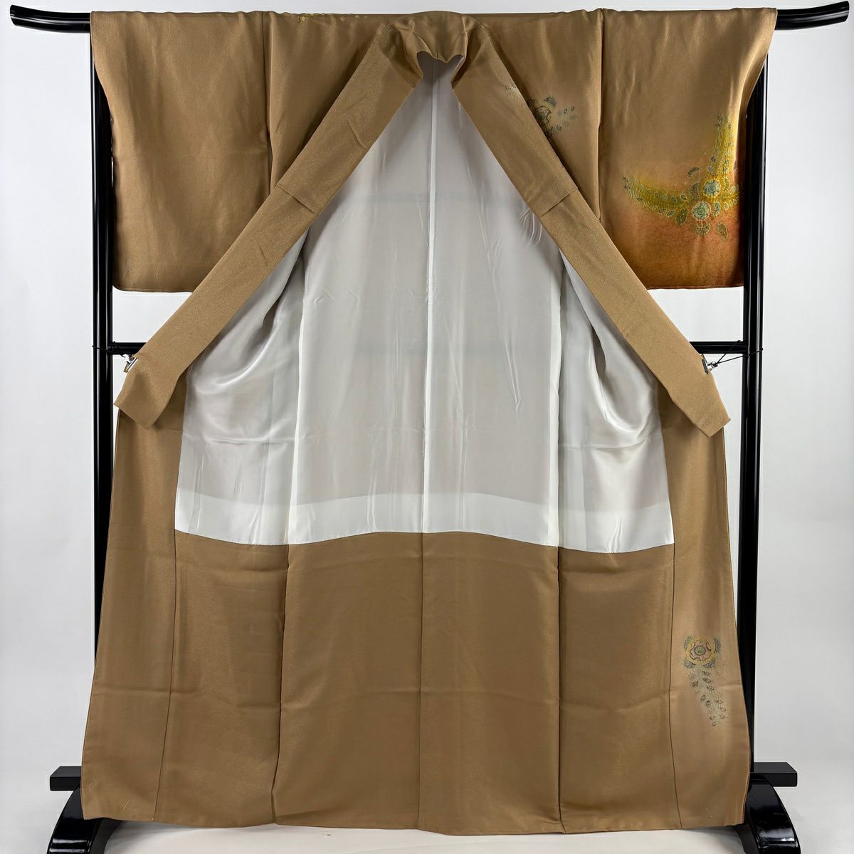 【美品】訪問服 身長170cm 袖長67.5cm L 雙層 辻花染 松樹川菱 金通し 漸層 薄茶 純蠶絲 名品級 一つ紋