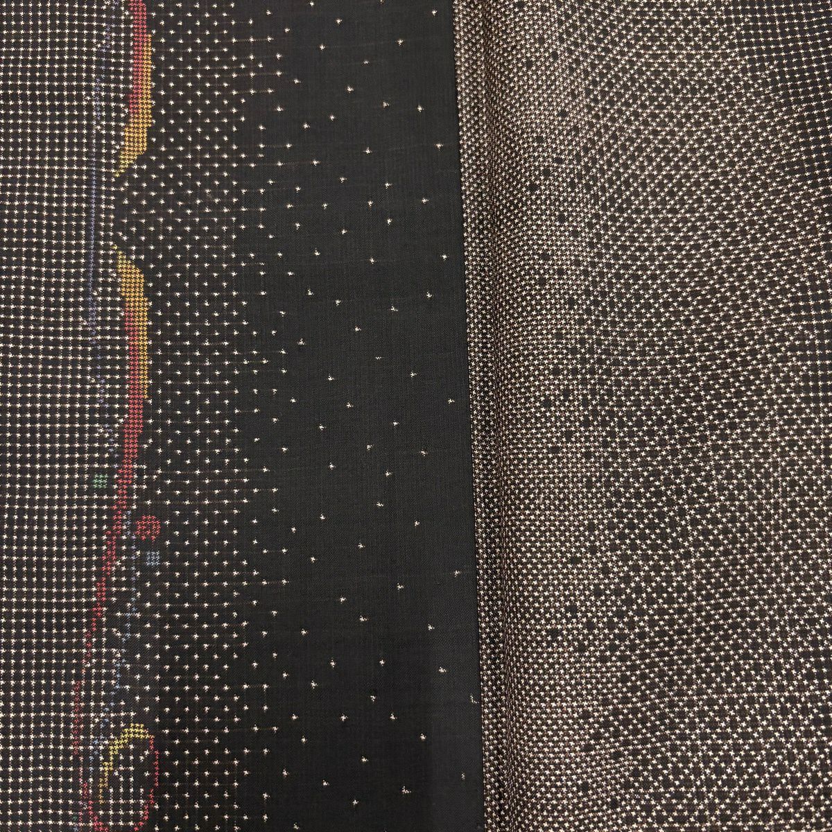 【美品】 大島紬織 身長166.5cm 袖長65.5cm M 雙層 純泥染 證書齊全 幾何學圖案 焦茶 純蠶絲 名品級