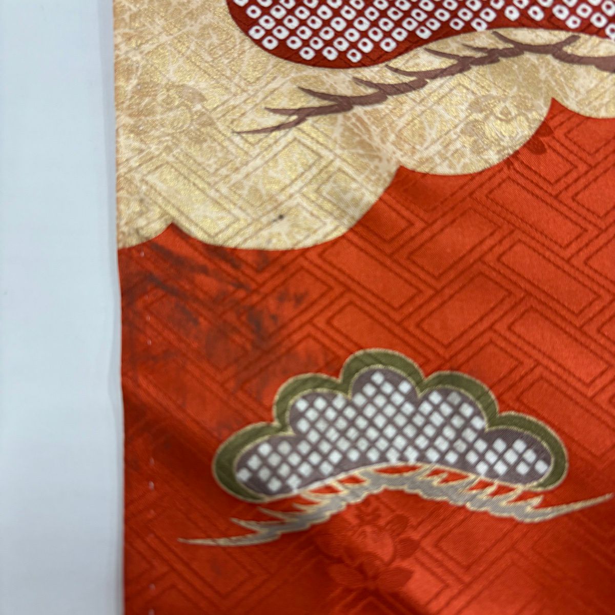 振袖禮服 身長157.5cm 袖長65cm M 雙層 吾妻德穗 落款 松樹梅花 菊花 金絲 金銀彩 朱 純蠶絲 名品級