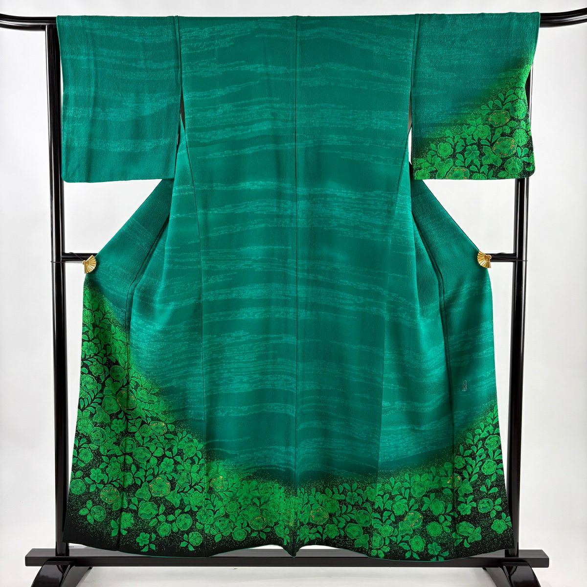 訪問服 身長154.5cm 袖長65cm M 雙層 翠山工房 落款あり 辻花染 霞 金銀彩 漸層 綠 純蠶絲 名品級