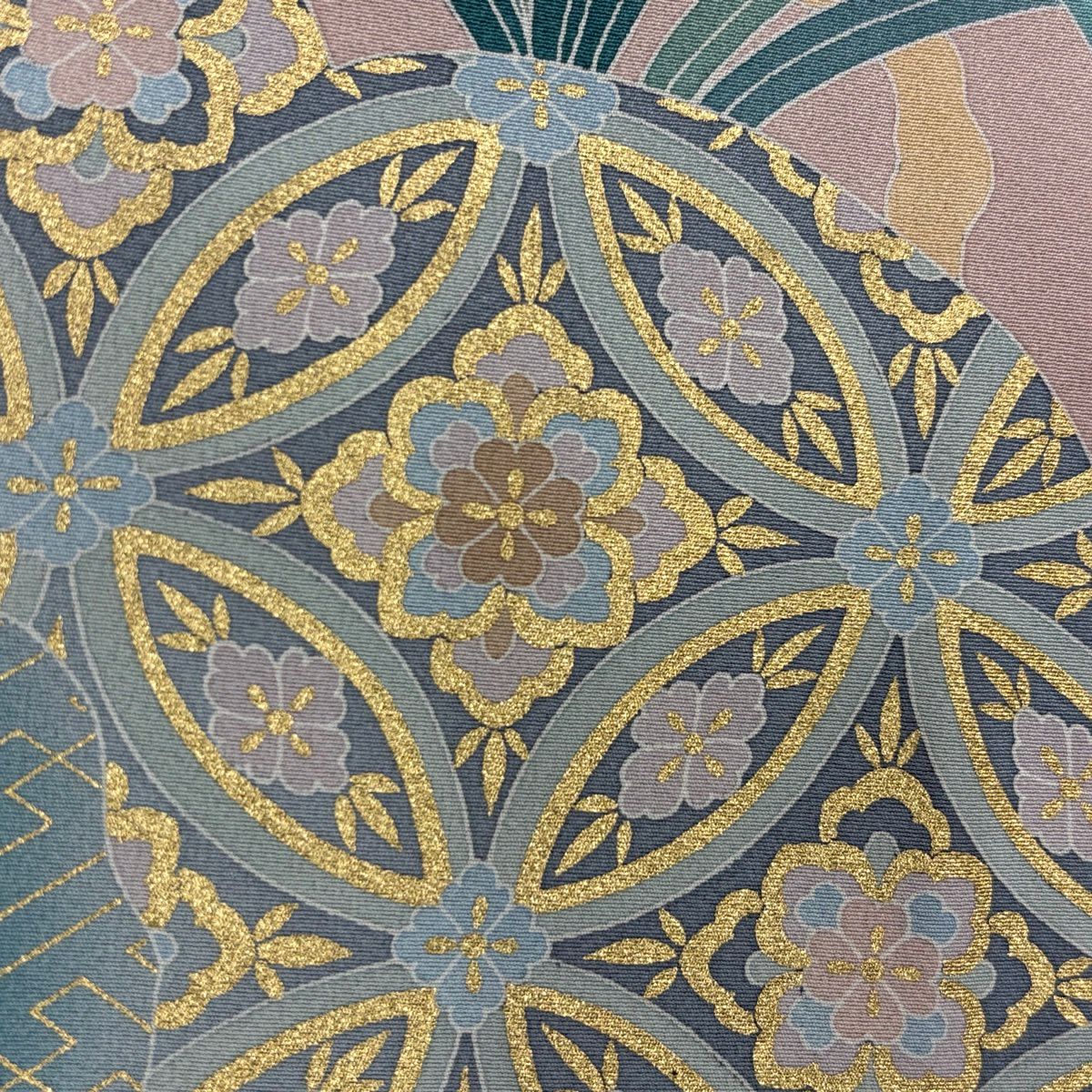 訪問服 身長155.5cm 袖長63cm S 雙層 落款 菊花 藤 金絲 金銀彩 水色 純蠶絲 名品級