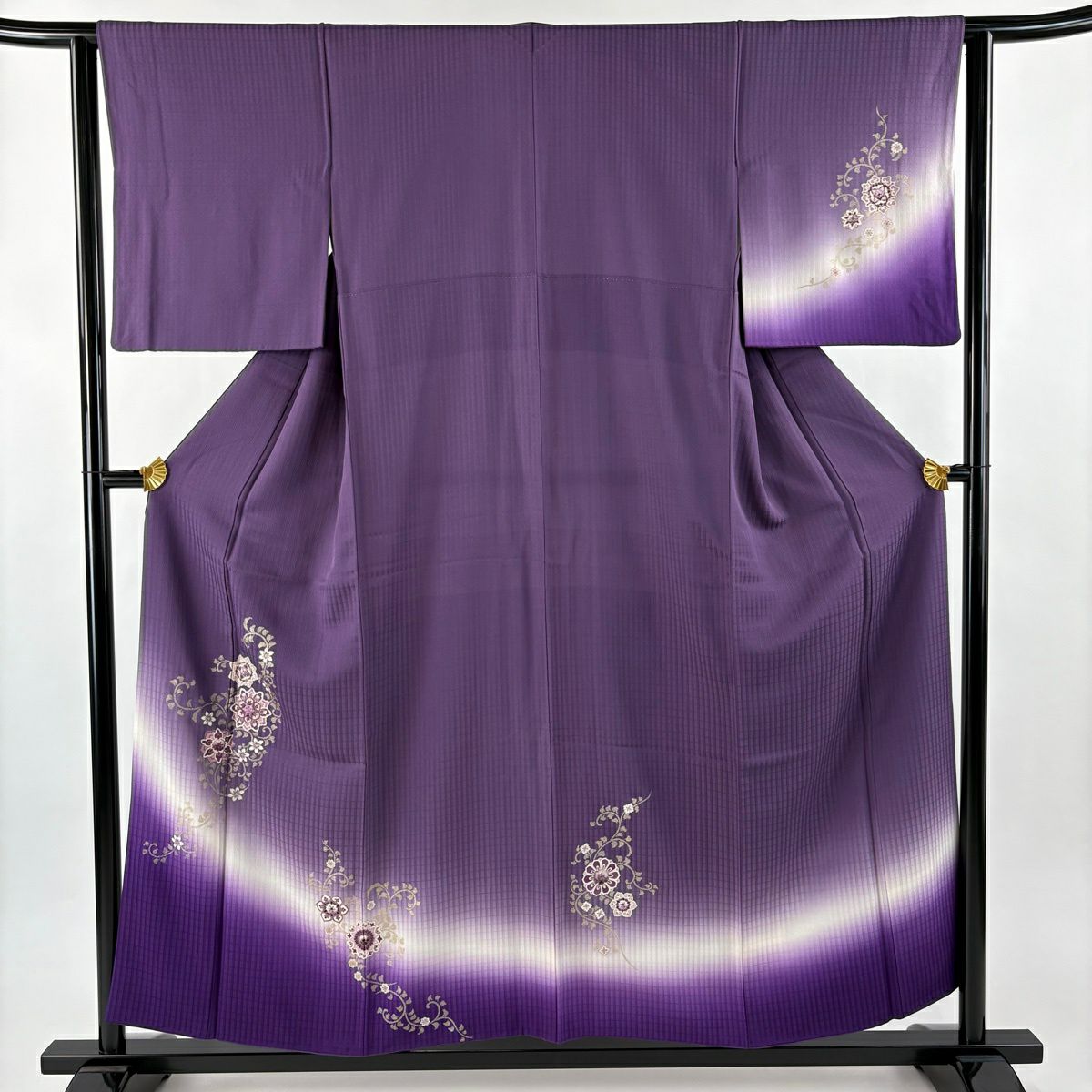 付下 身長156.5cm 袖長62cm S 雙層 華紋 花唐草紋 金彩裝飾 刺繡 紫 純蠶絲 名品級