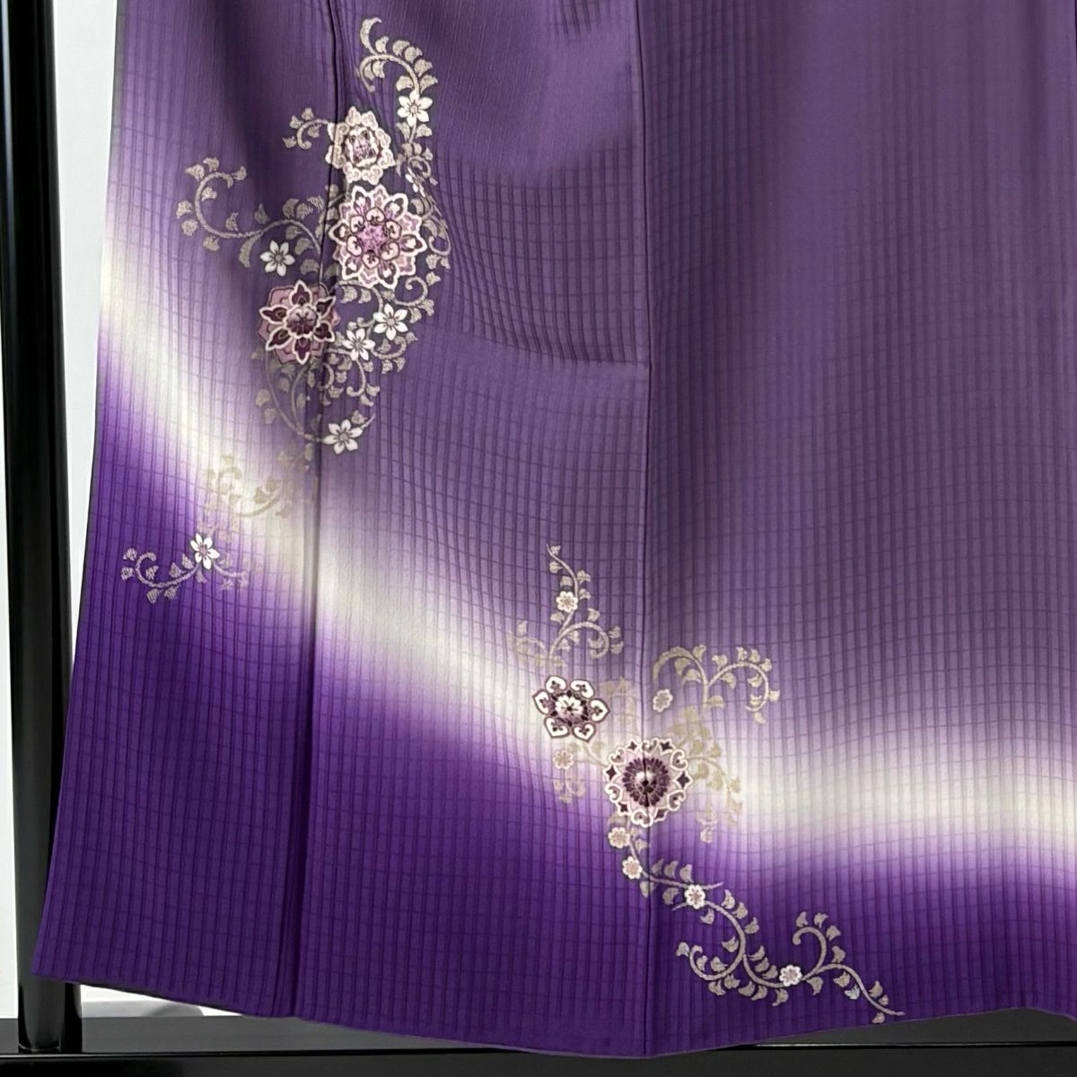 付下 身長156.5cm 袖長62cm S 雙層 華紋 花唐草紋 金彩裝飾 刺繡 紫 純蠶絲 名品級