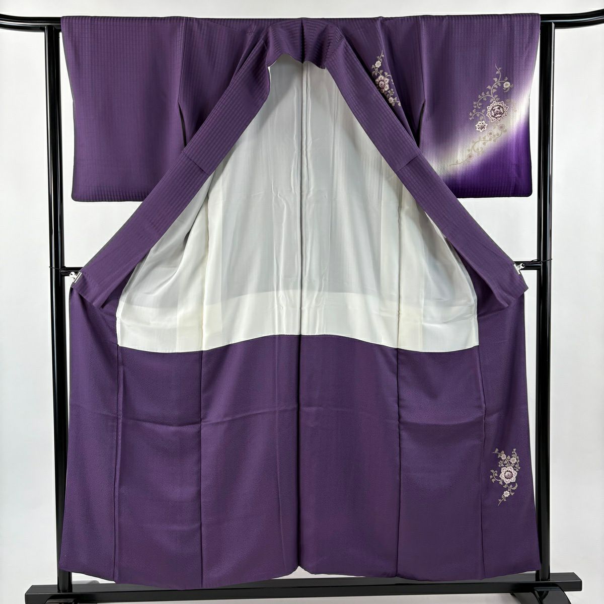 付下 身長156.5cm 袖長62cm S 雙層 華紋 花唐草紋 金彩裝飾 刺繡 紫 純蠶絲 名品級