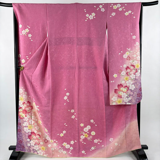 振袖禮服 身長166.5cm 袖長67cm M 雙層櫻花花瓣金銀彩暈染粉紅純蠶絲名品級