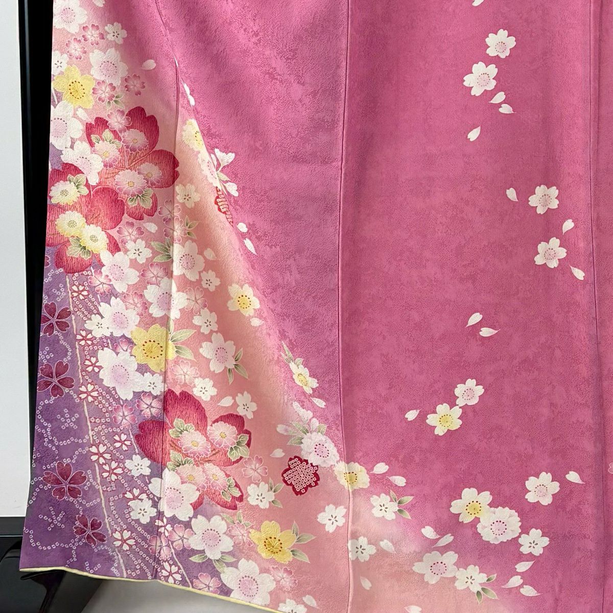 振袖禮服 身長166.5cm 袖長67cm M 雙層櫻花花瓣金銀彩暈染粉紅純蠶絲名品級