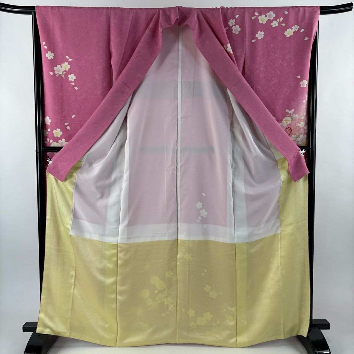 振袖禮服 身長166.5cm 袖長67cm M 雙層櫻花花瓣金銀彩暈染粉紅純蠶絲名品級