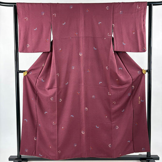 小紋 身長157.5cm 袖長62cm S 雙層 大久保玄才 落款 鞠 地紋 紫 純蠶絲 名品級