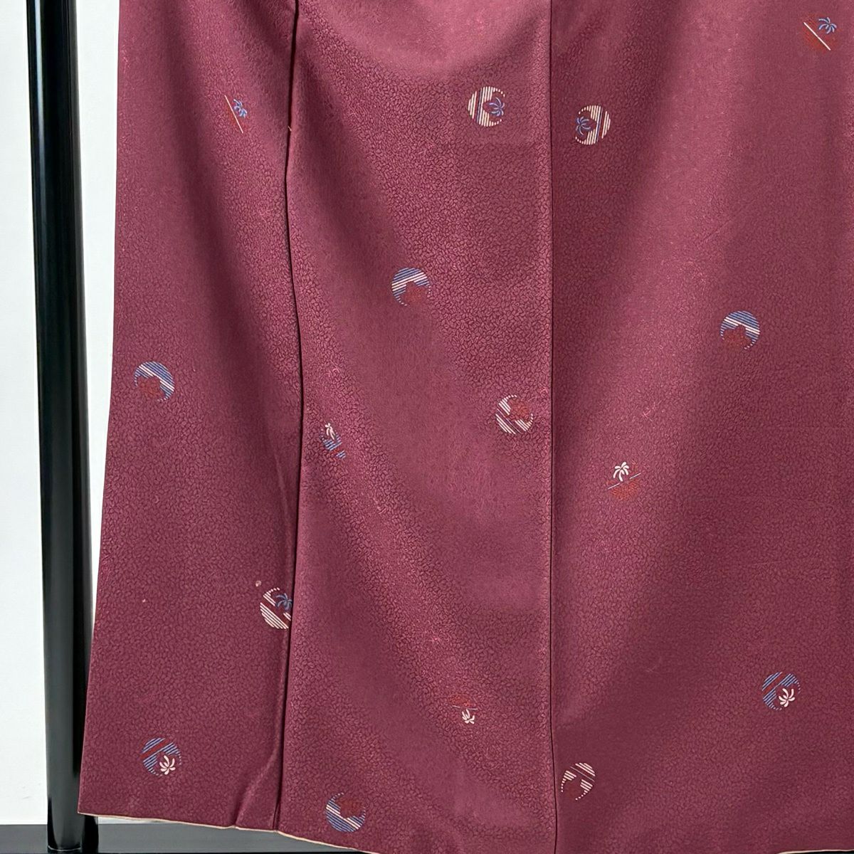 小紋 身長157.5cm 袖長62cm S 雙層 大久保玄才 落款 鞠 地紋 紫 純蠶絲 名品級