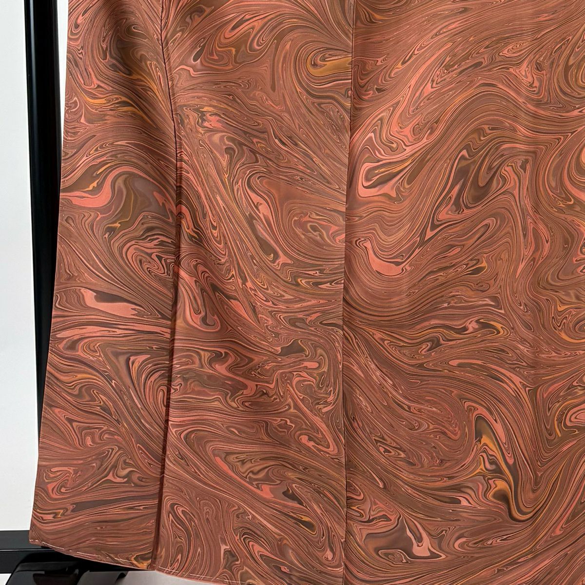 【美品】 小紋 身長163.5cm 袖長63.5cm S 雙層 墨流 紅茶 純蠶絲 名品級