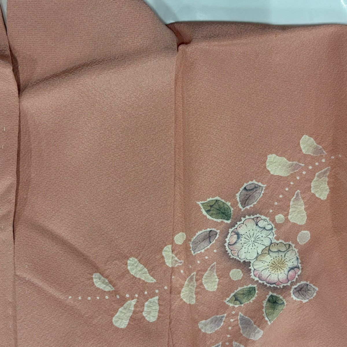 訪問服 身長161cm 袖長67.5cm L 雙層 大和 落款あり 辻花染 染分 ぼかし 鮭粉紅 純蠶絲 名品級