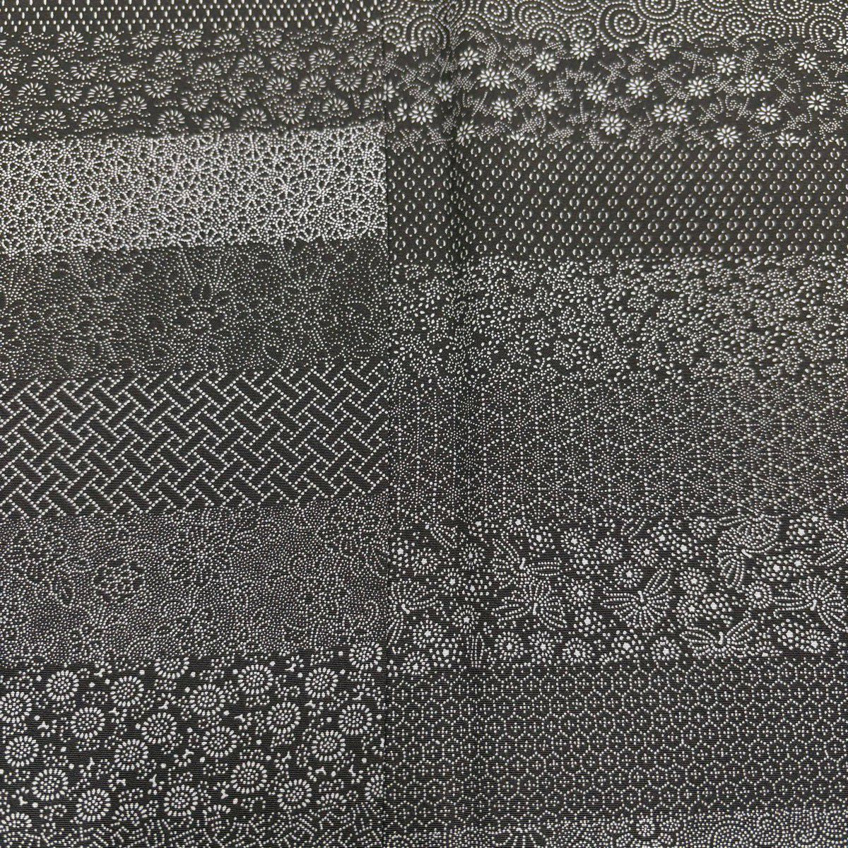 【美品】 江戶小紋 身長167.5cm 袖長67cm M 雙層 落款あり 圖案寄せ 段紋 黑灰 純蠶絲 名品級