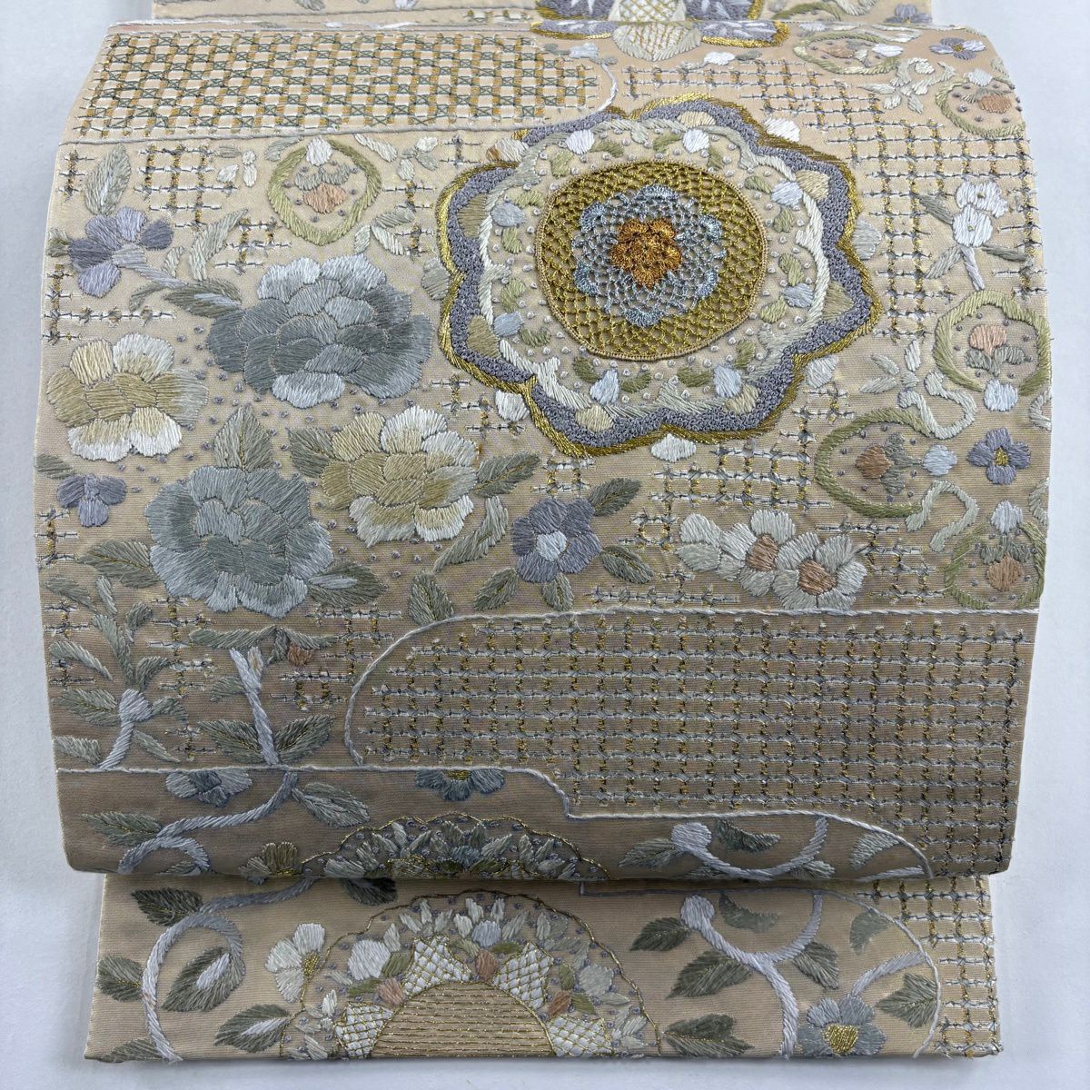 袋帶 逸品級 華紋 草花紋刺繡 金銀彩 金色 六通 純蠶絲