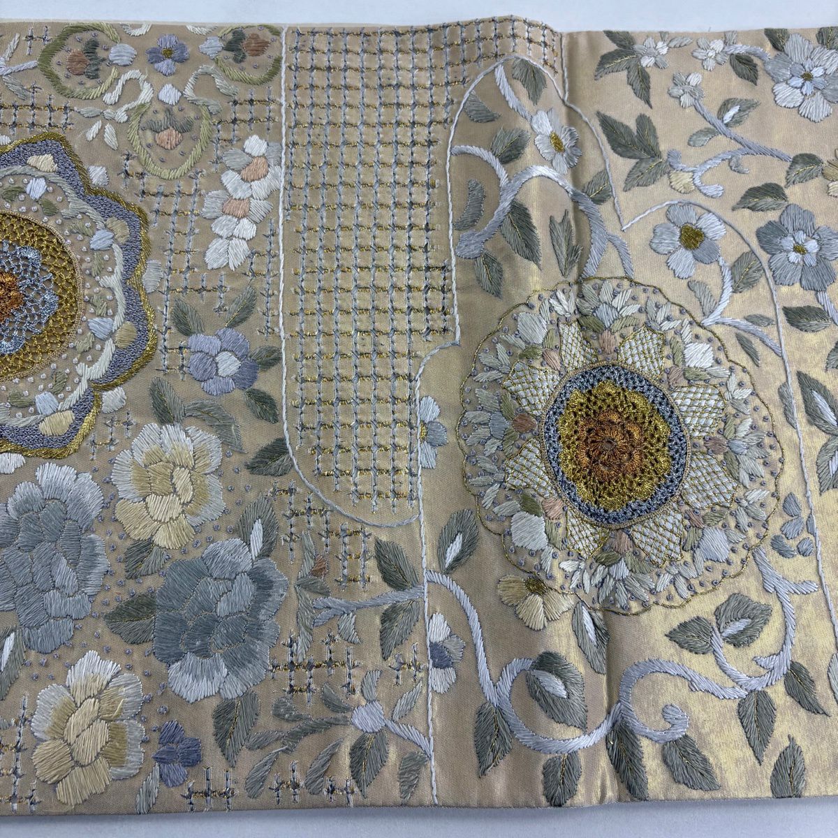 袋帶 逸品級 華紋 草花紋刺繡 金銀彩 金色 六通 純蠶絲