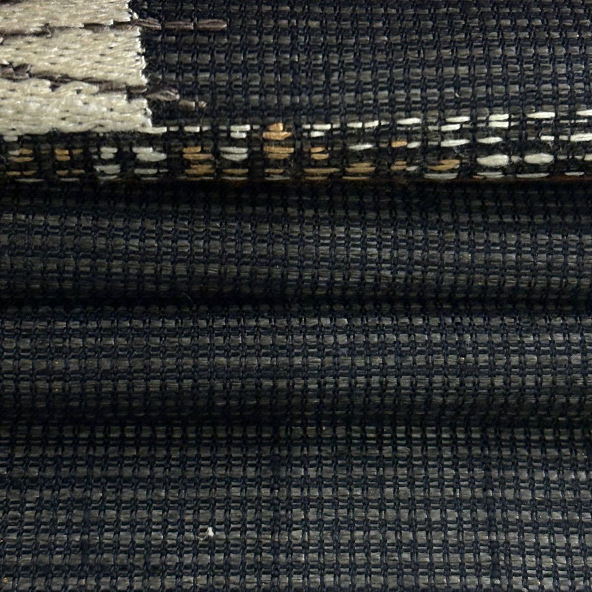【美品】名古屋帶 逸品級 夏帶 貓圖案 條紋 刺繡 金彩裝飾 黑灰 純蠶絲