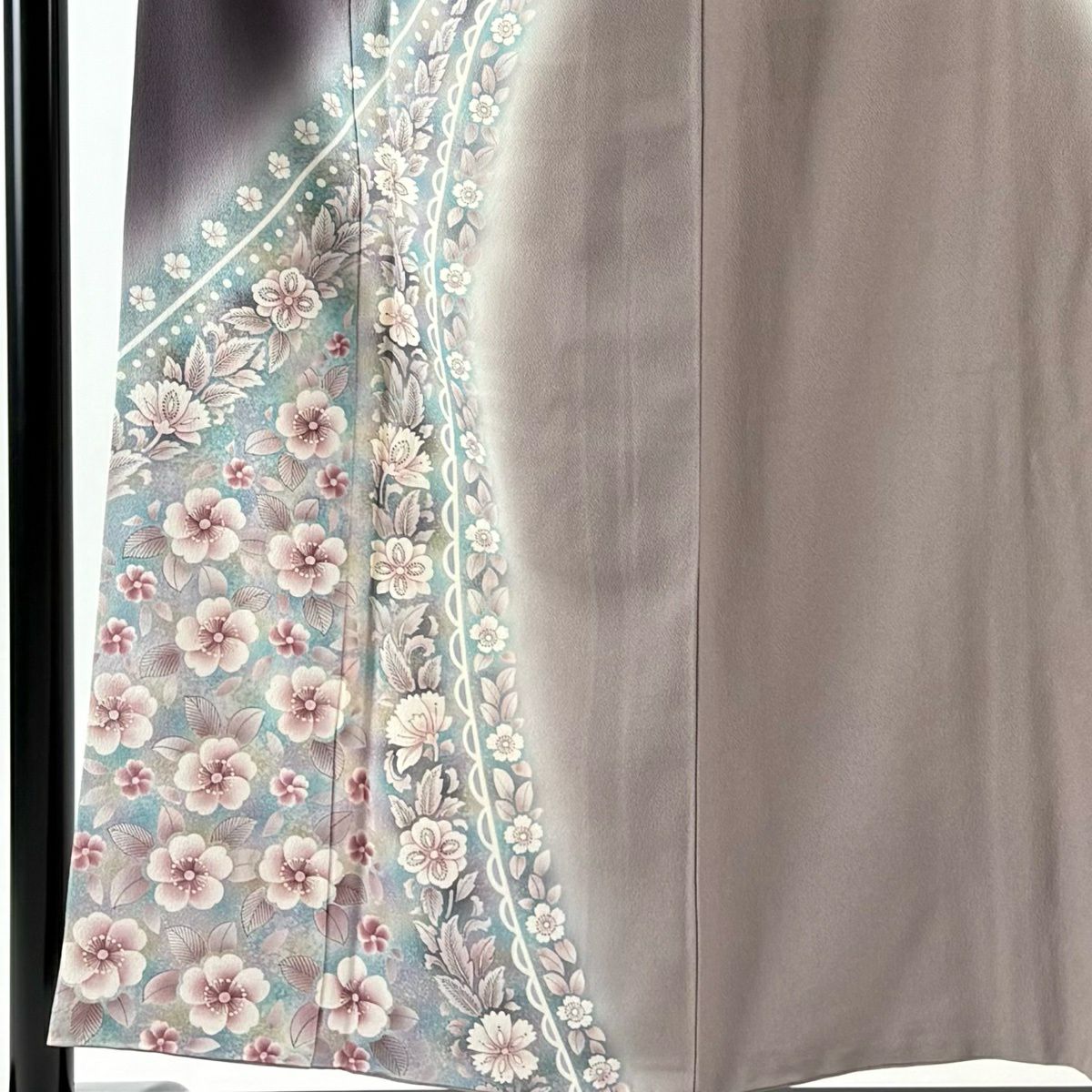 訪問服 身長153.5cm 袖長62.5cm S 雙層 菅有鬼一 落款あり 櫻花 草花紋紋 金銀彩 染分 濃紫 純蠶絲 逸品級