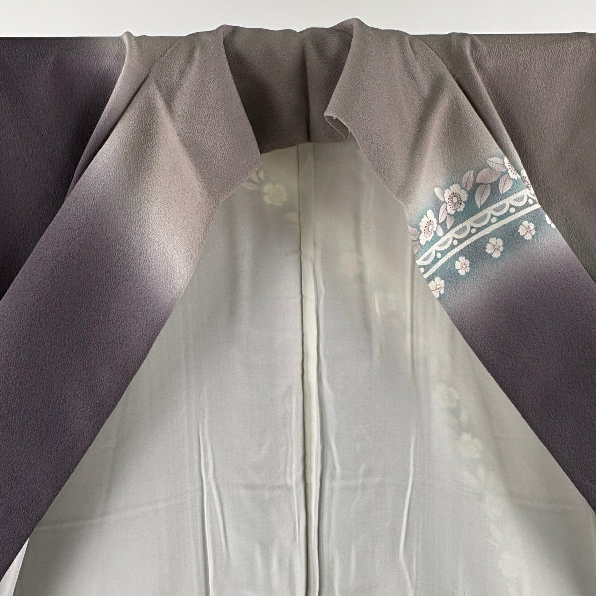 訪問服 身長153.5cm 袖長62.5cm S 雙層 菅有鬼一 落款あり 櫻花 草花紋紋 金銀彩 染分 濃紫 純蠶絲 逸品級